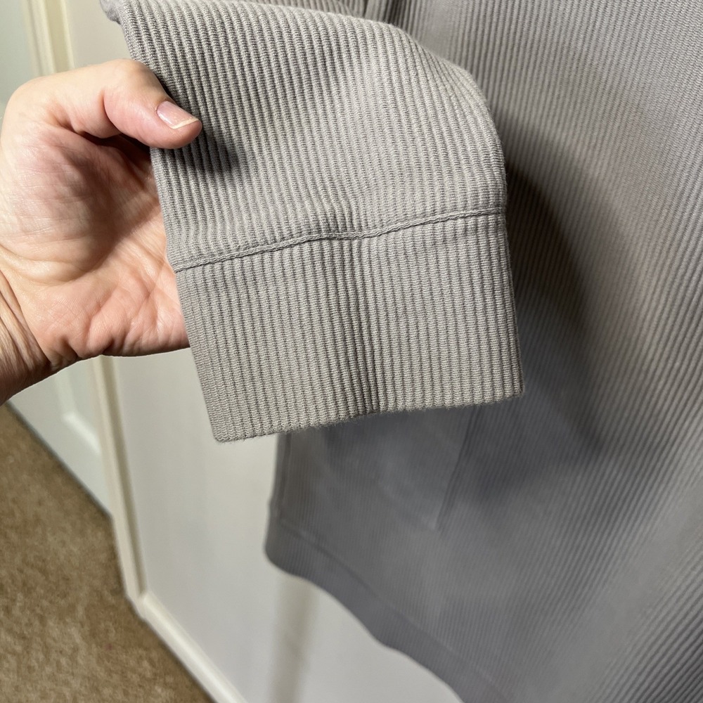Garnet Hill Organic Cotton Ribbed Cocoon Dress Medium Grey Taupe Pockets - Picture 5 of 12